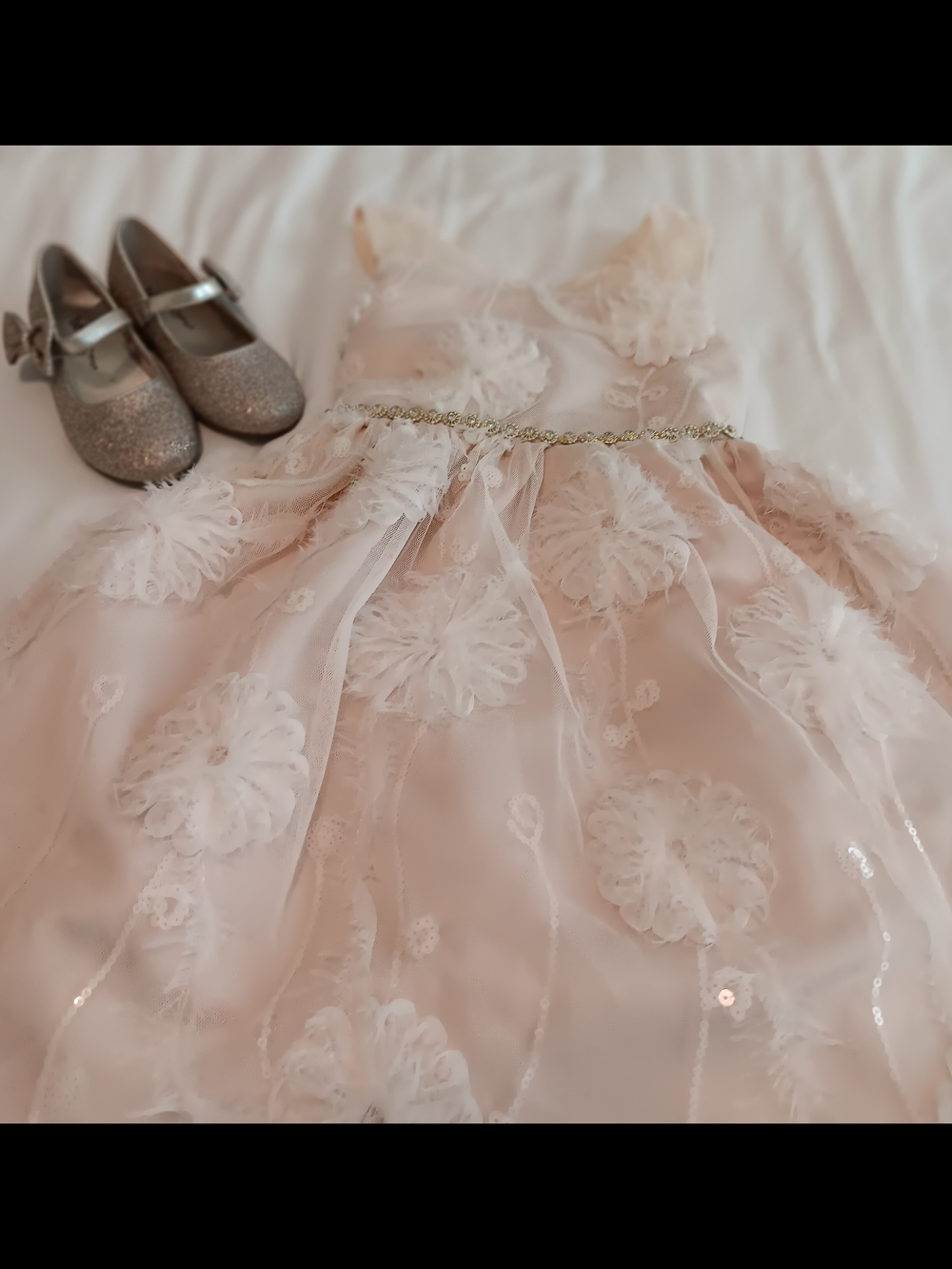 Kensie Girl Blush Pink Floral Tulle Formal Dress with Gold Accent